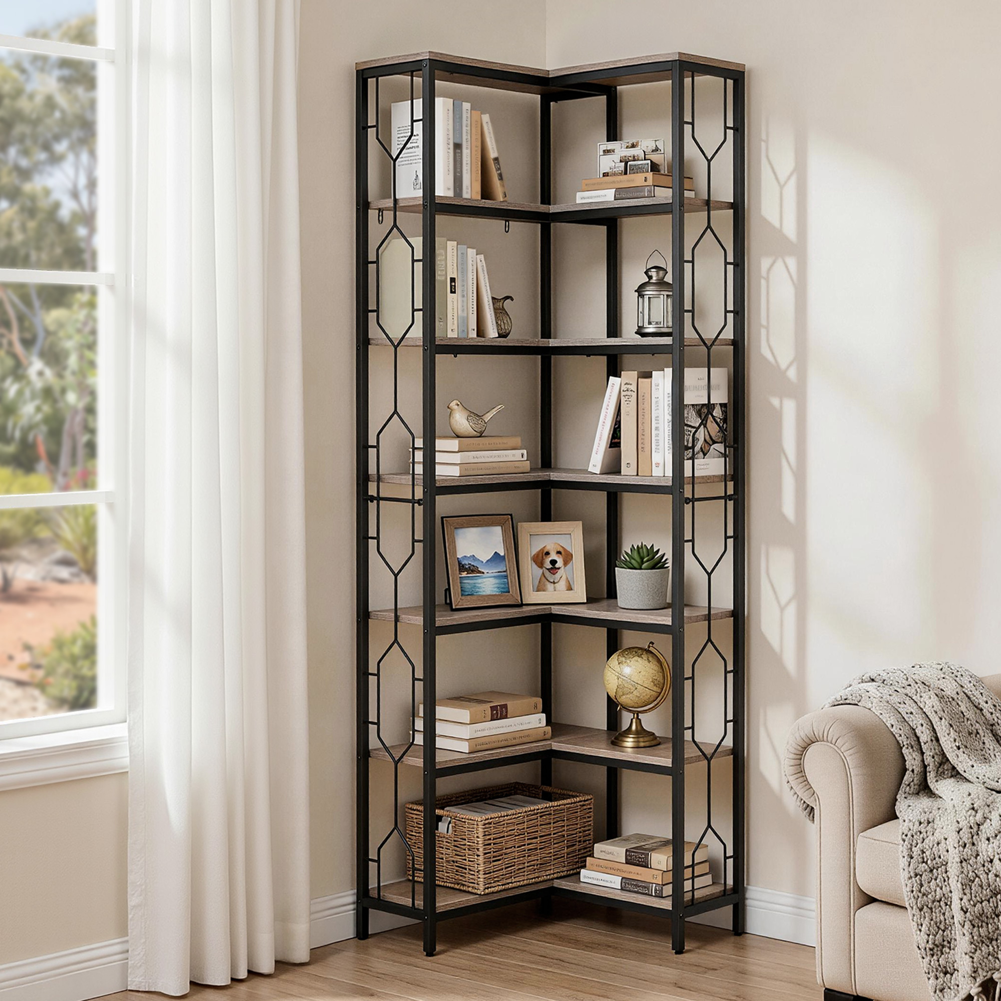 TEMU Artiss 6 Tiers Bookshelf Corner Shelf Bookcase Display Shelves Oak