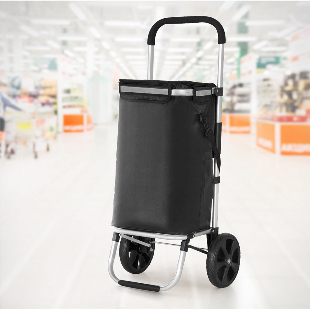 TEMU Emajin Shopping Trolley Cart, Foldable Grocery Basket Storage Bag With Wheel, 45kg Collapsible Market Luggage Internal Ice Bag Side Pocket