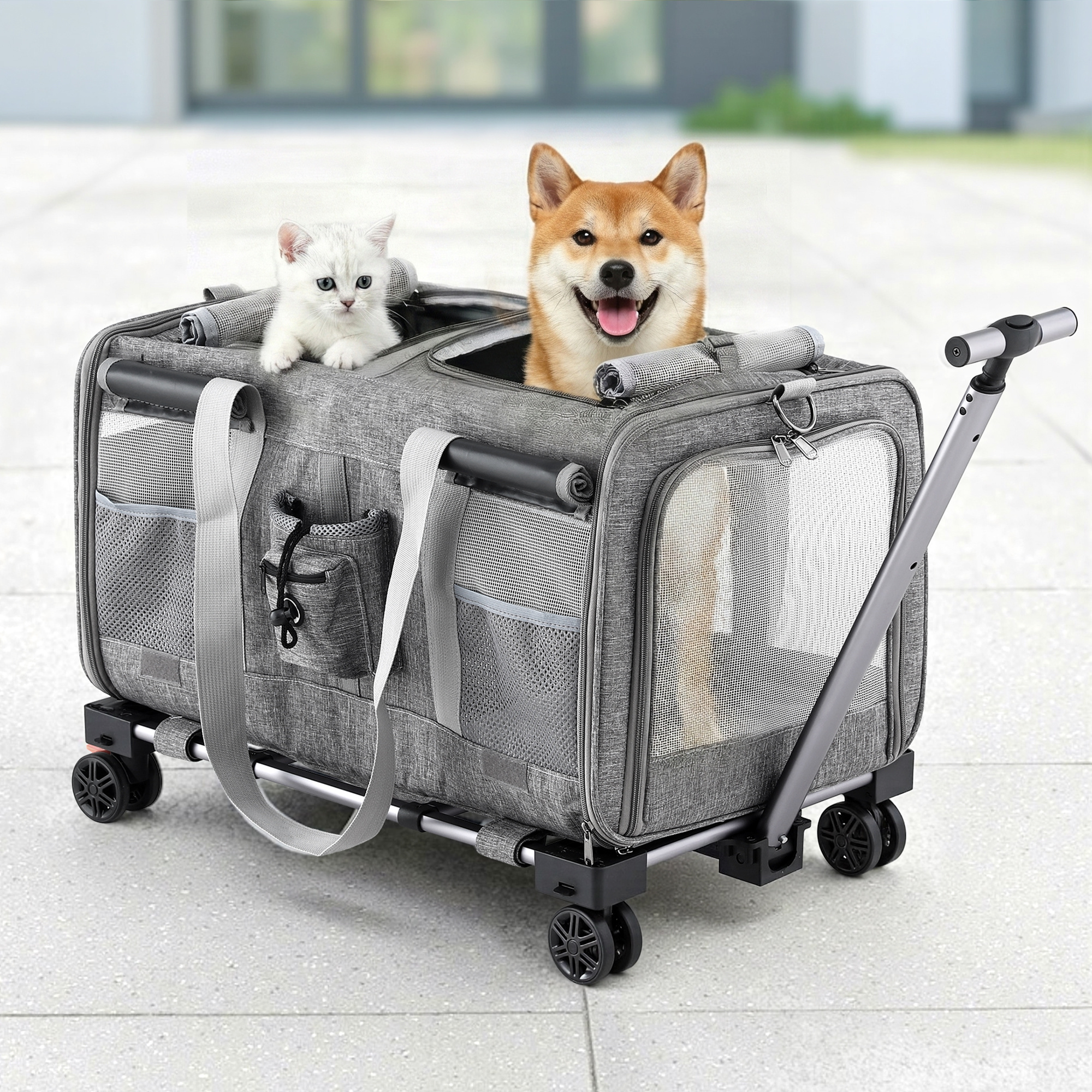 TEMU I.pet Swivel Wheel Stroller Foldable Trolley Travel Bag Grey