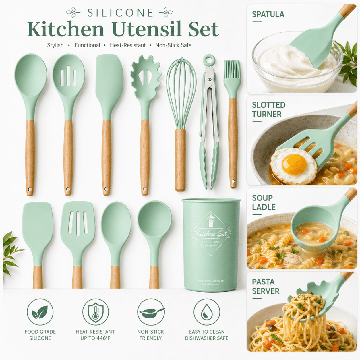 TEMU 12pcs Silicone Cooking Utensils Set, Nonstick Kitchen Utensil Spatula Turner Set With Wooden Handles, Heat Resistant Cooking Tools For Home