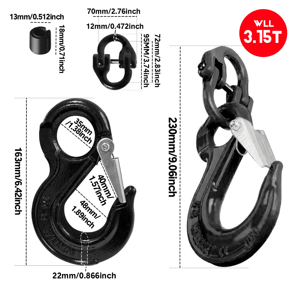 TEMU 2 Pack Hook With 12/22mm Heavy Duty Safety Latch Swivel Winch Hook For Trailer Safety Chain Trailer Connecting Extend, 3.15t Working Load Limit