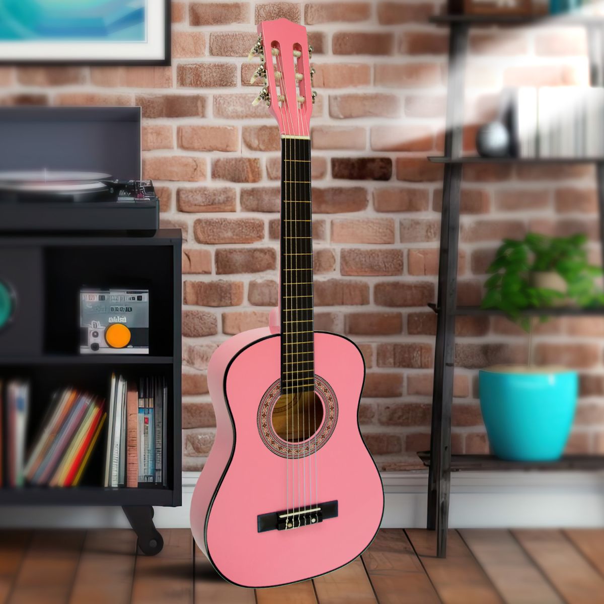 TEMU 34in Acoustic Childrens Wooden Guitar Instrument - Pink