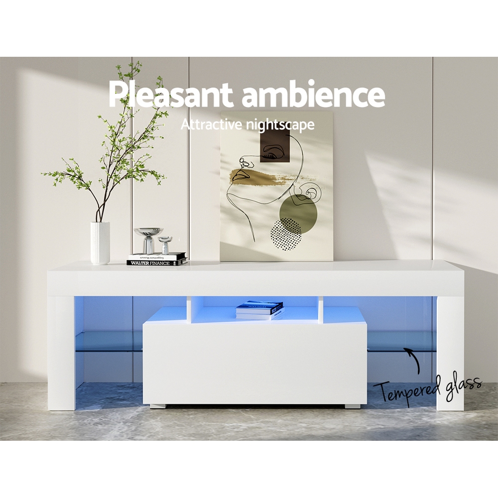   entertainment unit tv cabinet led rgb 130  drawers white elo Product details 3