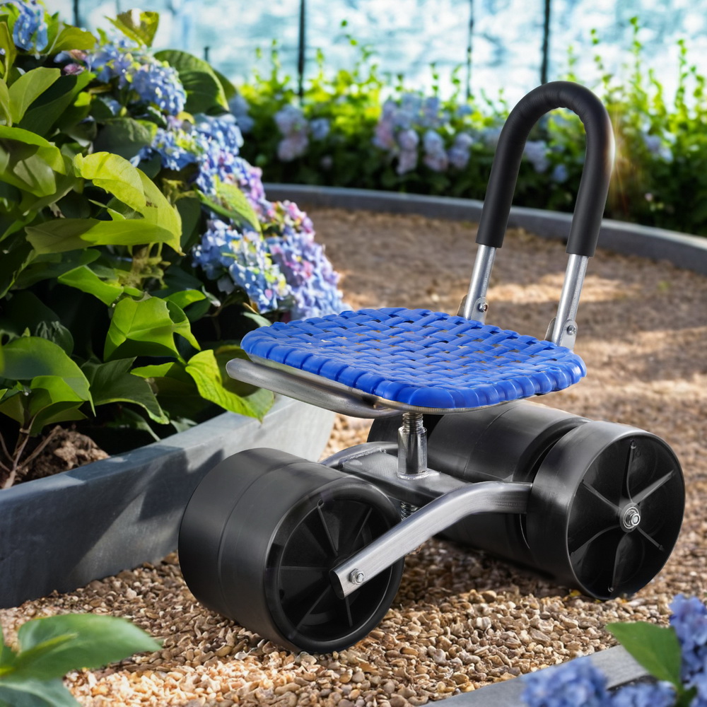 TEMU Gardeon Garden Stool Seat Foldable With Wheels Blue