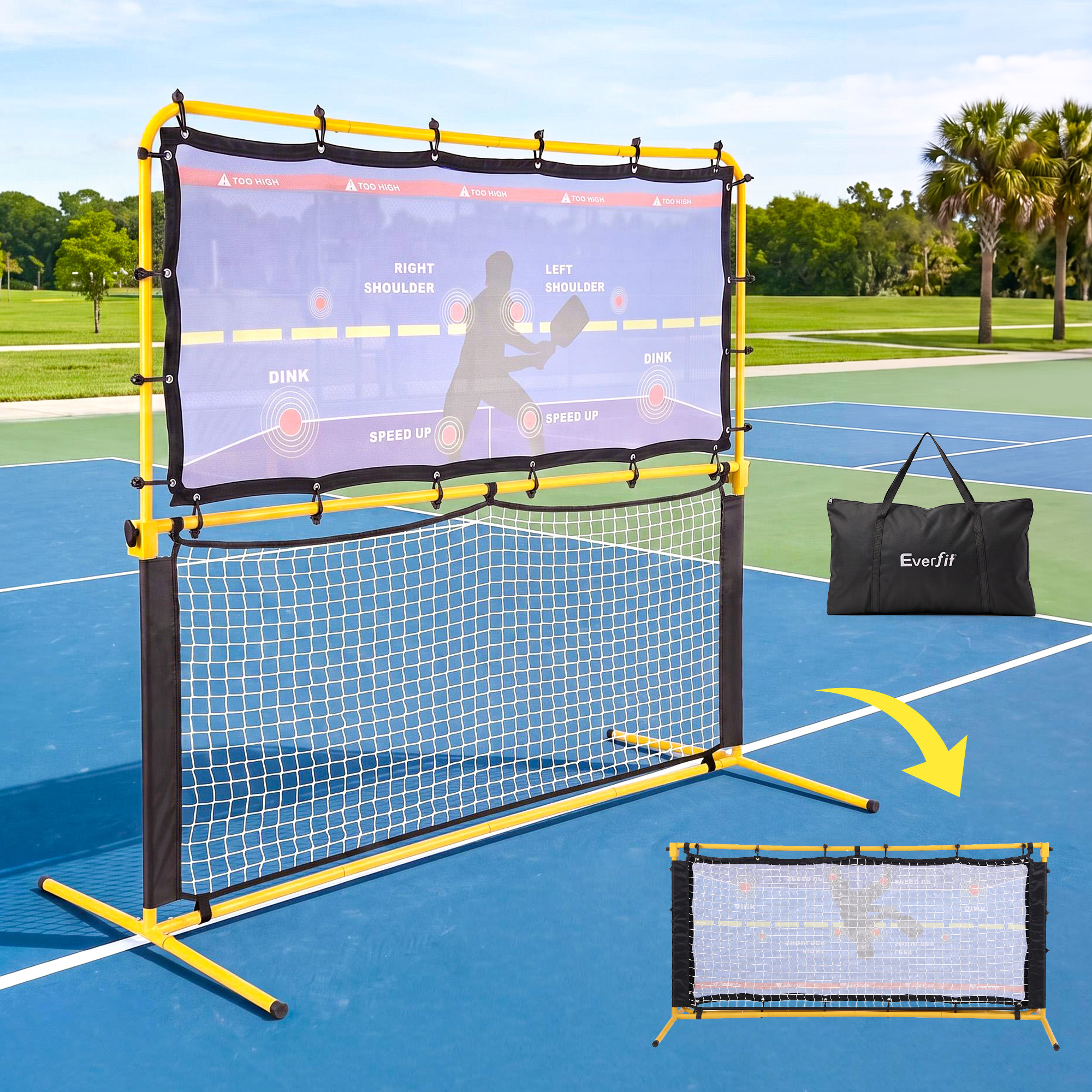 TEMU Pickleball Net Rebounder Practice 6ft Black Yellow