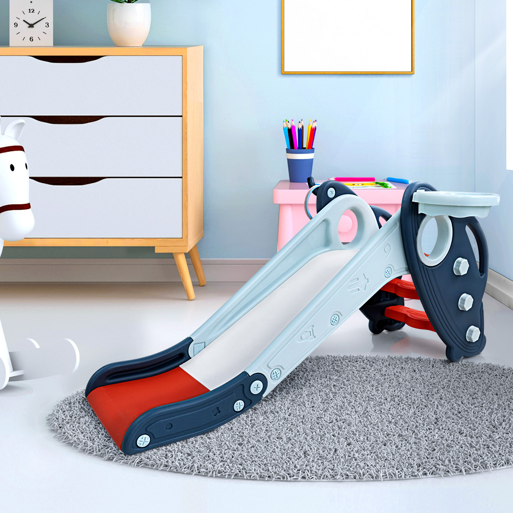 TEMU Keezi Kids Slide Set Basketball Hoop Rings Outdoor Playground Toys 110cm Blue