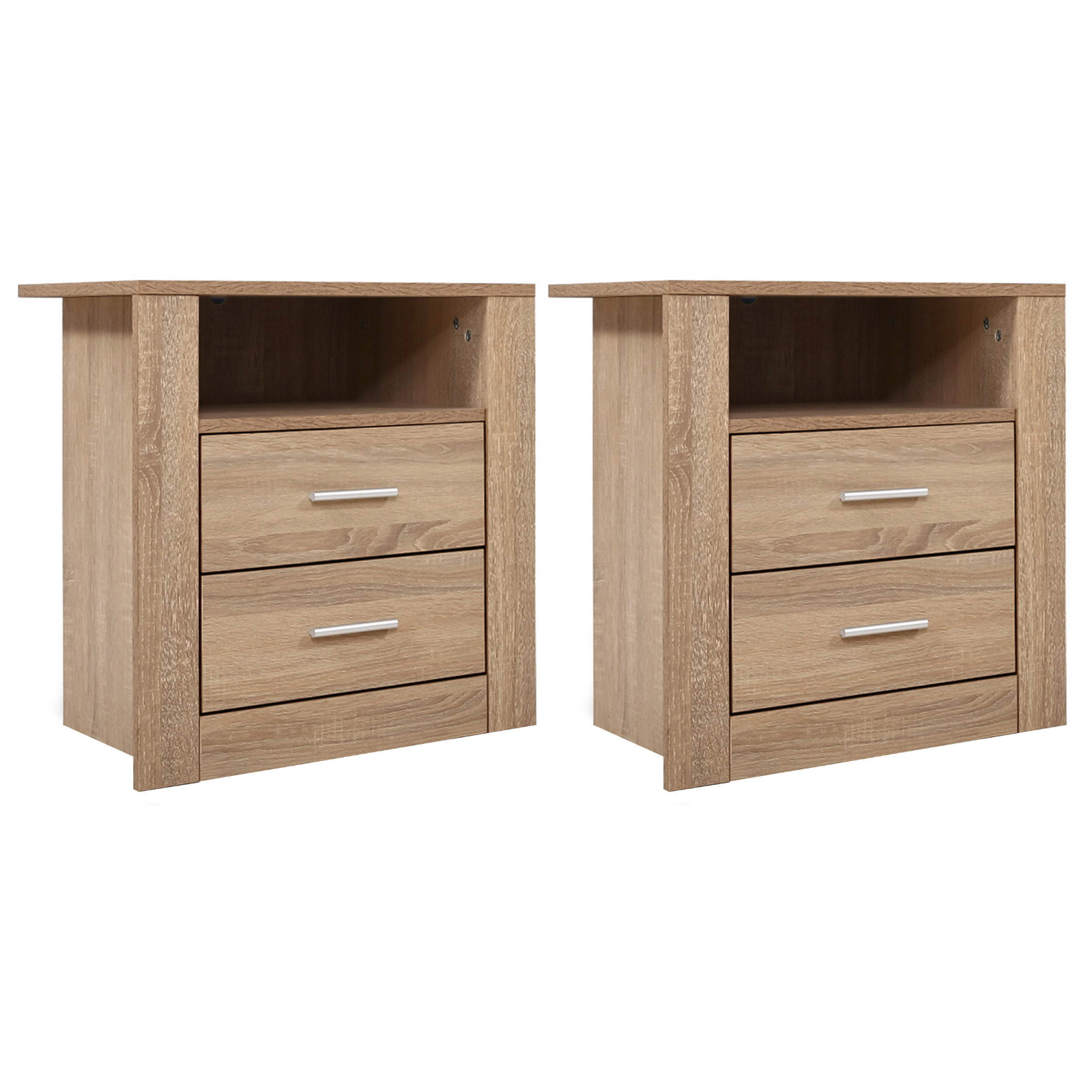   2x bedside table drawers side end table shelf storage nightstand oak Product details 1