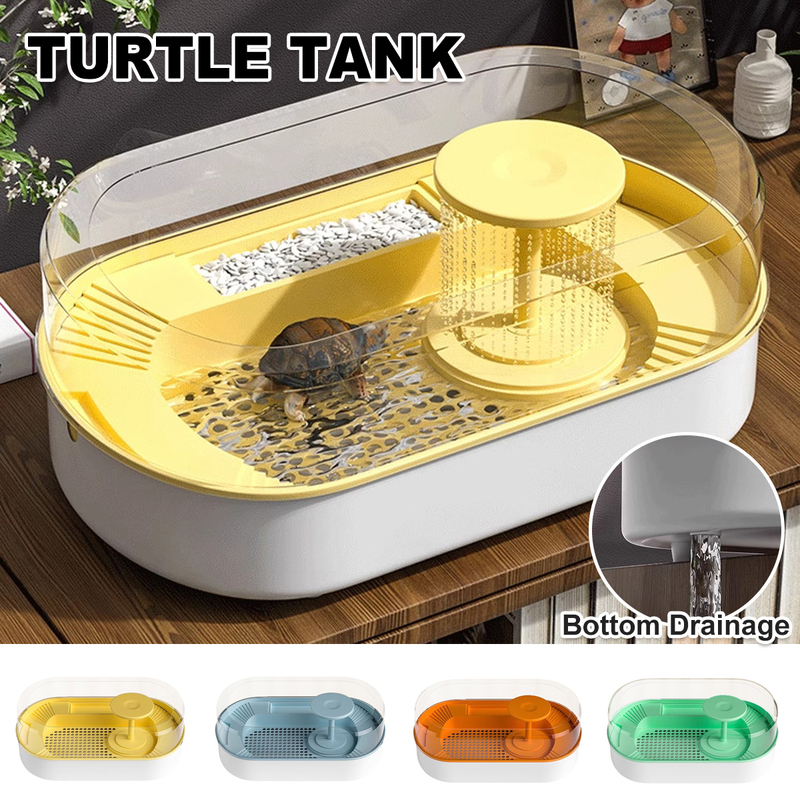 Small Turtle Feeding Tank Aquarium Feeding Box for Turtle Reptile with Filter Drain - Spacious, Stur