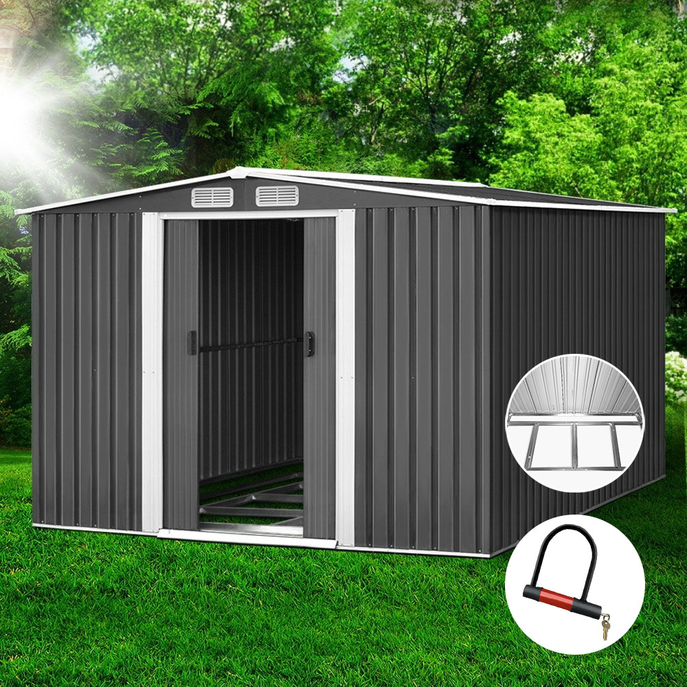 TEMU Giantz Garden Shed 2.58x3.14m W/metal Base Sheds Outdoor Storage Workshop Shelter Sliding Door