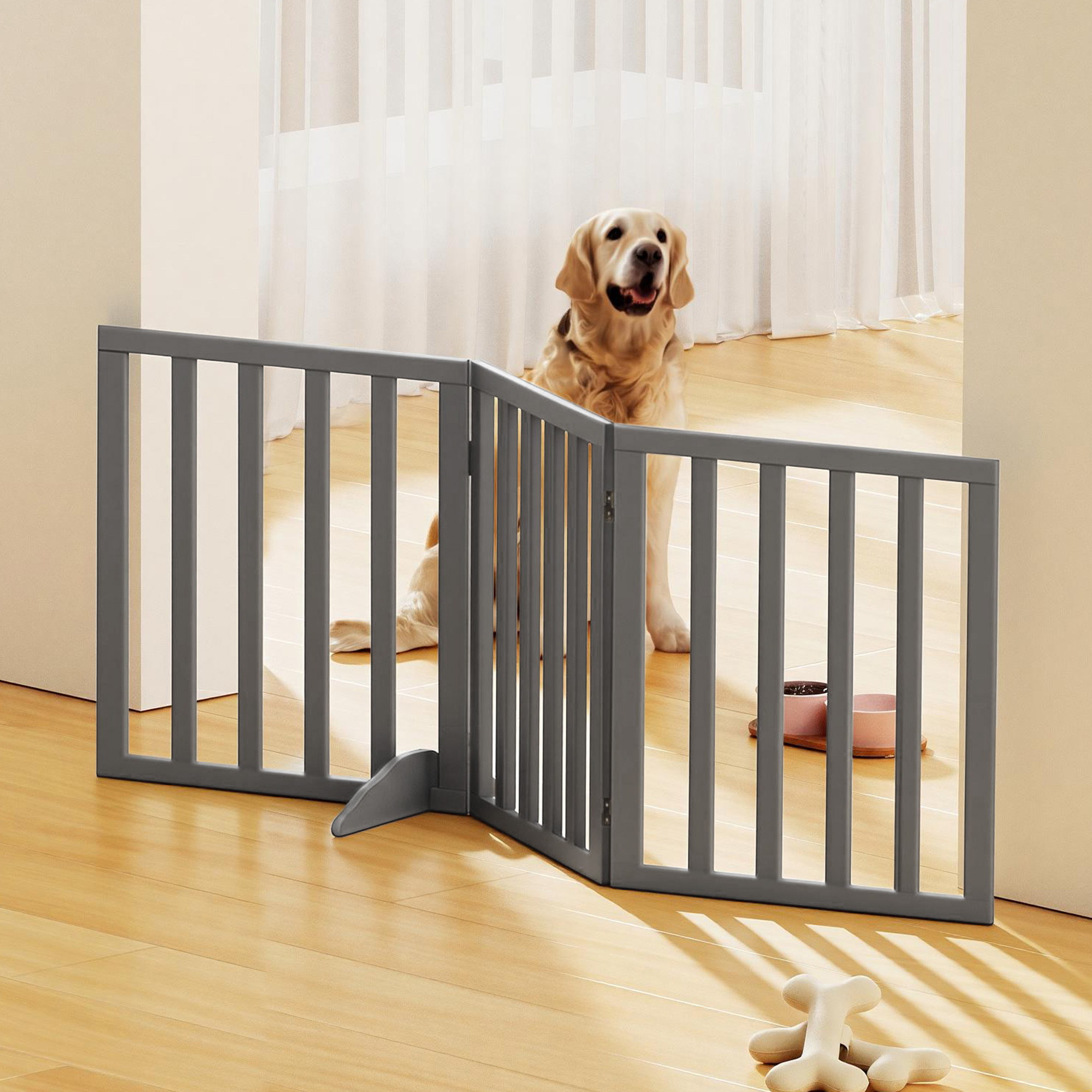 TEMU I.pet Dog Gate Playpen Enclosure 3 Panels Pet Door Fence Wooden Play Pen Stair