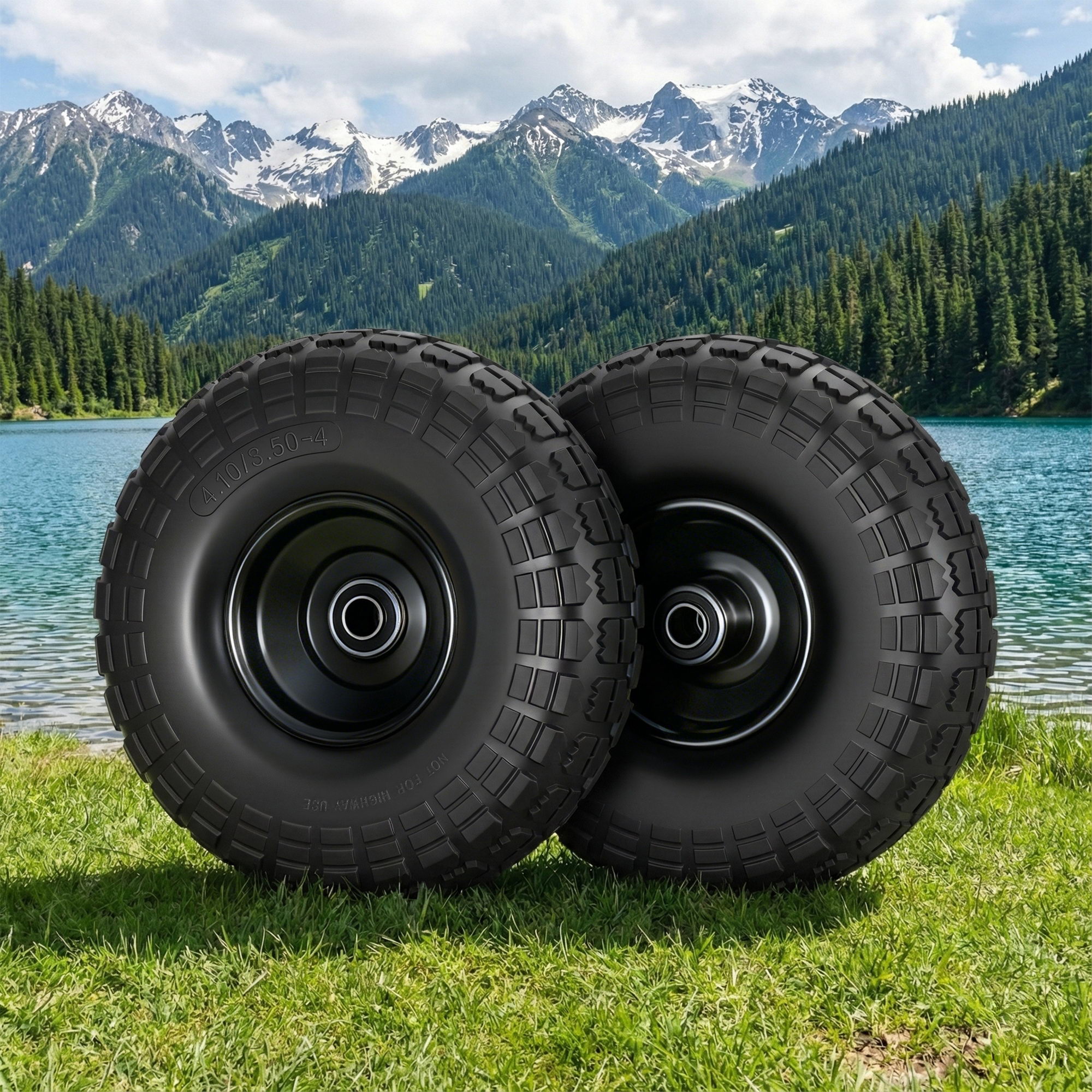 TEMU Gardeon 2pcs, 4.10/3.50-4 Tire And Wheel Flat Free, 26cm Solid Rubber Tires With 5/8 Axle Bore Hole And Double Sealed Bearings, Wheelbarrow,