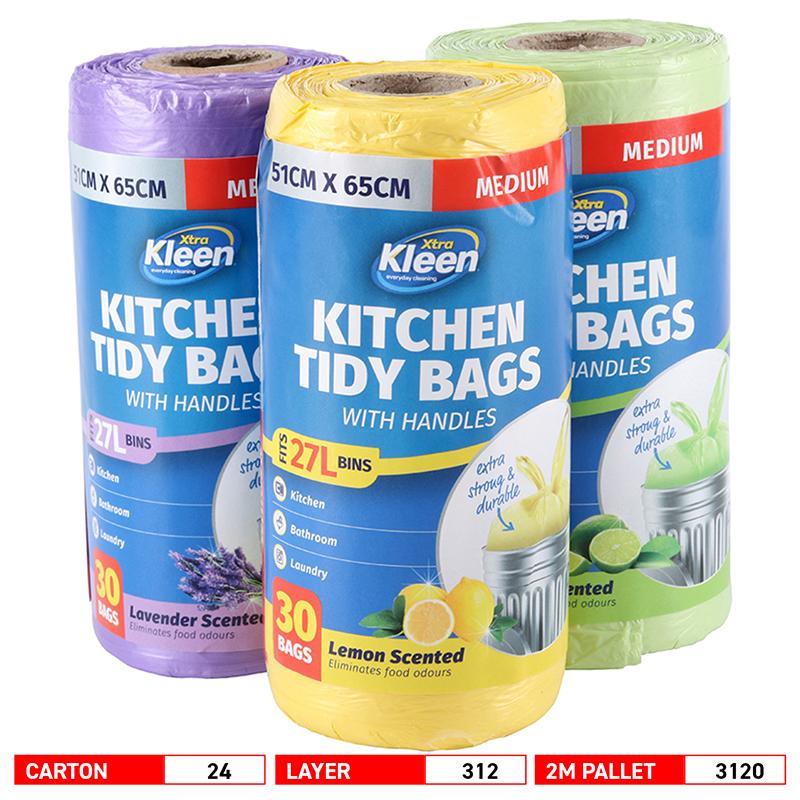TEMU 3 Rolls 90 Pk Scented Bin Liner Kitchen Tidy Garbage Bag With Handle 27l 51cm X 65cm - 30pk Each Roll Medium - Scented: Lavender, Lemon, Lime