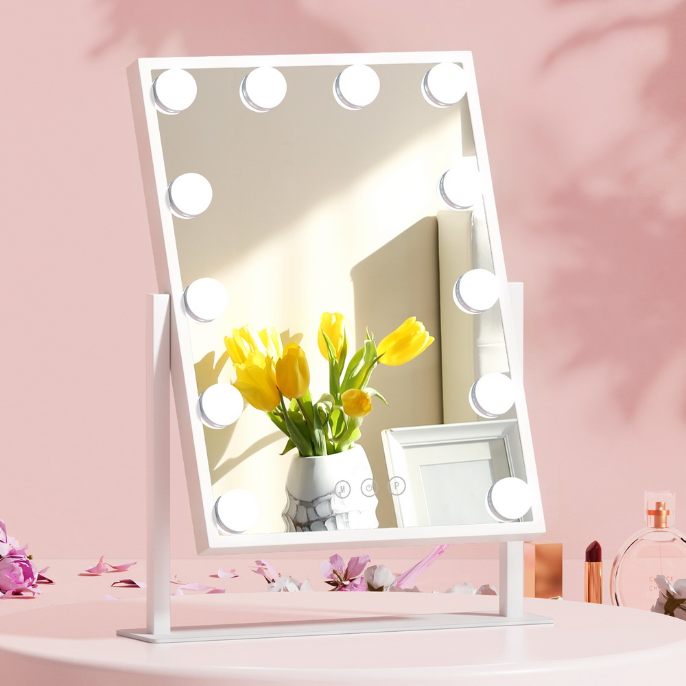 TEMU Embellir Makeup Mirror Vanity With Led Light Rotation Tabletop White