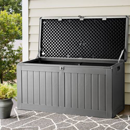 outdoor storage box 190l container lockable garden bench tool shed black