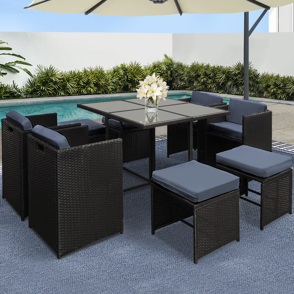 TEMU Gardeon 9 Pcs Outdoor Dining Set Patio Furniture Lounge Setting Wicker Patio Black