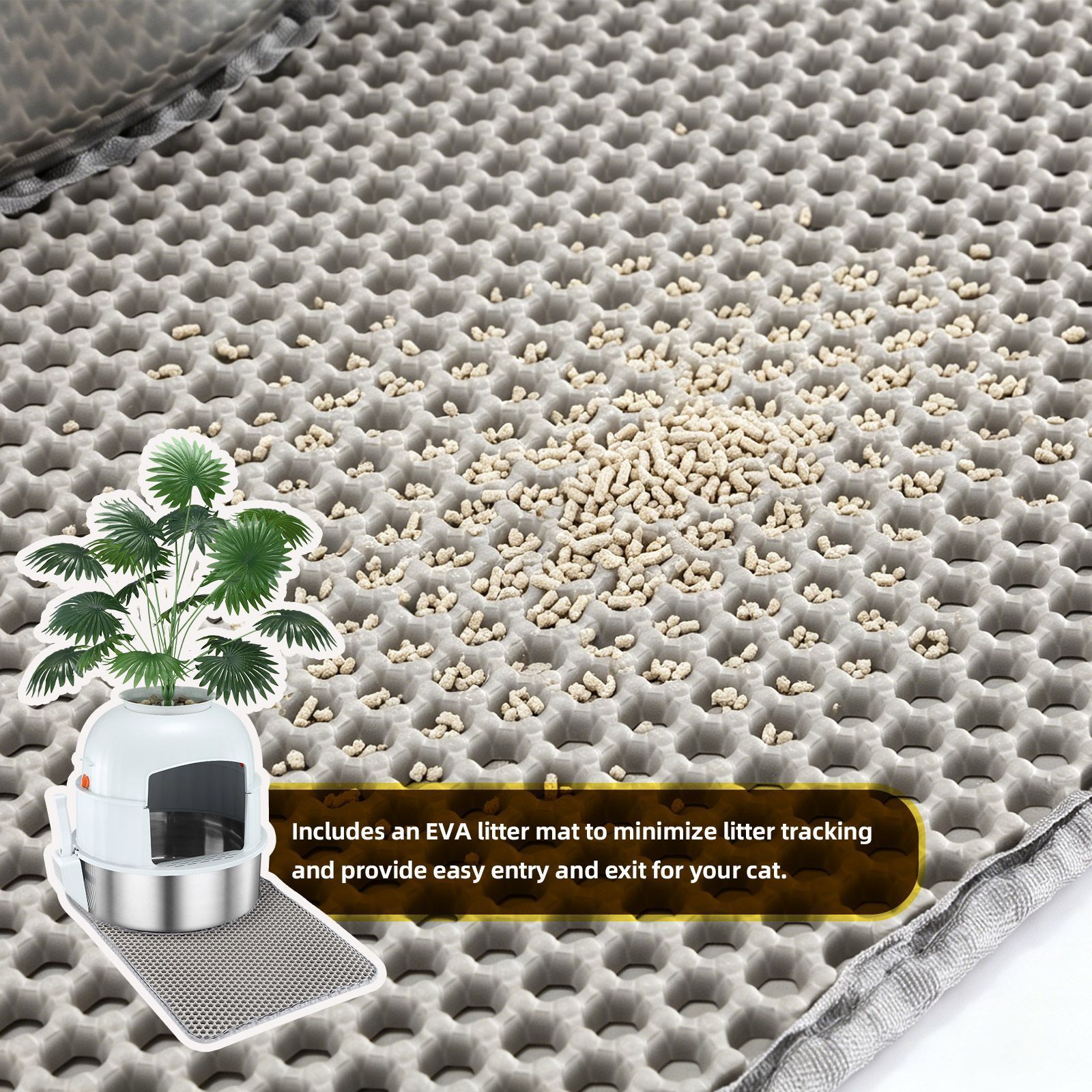 Kendall Louis Cat Litter Box Kitty Enclosed Potty Pan Pet Toilet Training Tray Covered Hidden Furniture Stainless Steel with ABS Lid Mat Scoop Faux Plant Decoration - Image 3