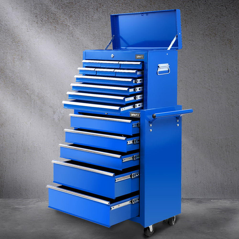 TEMU Giantz 15 Drawers Tool Chest Trolley Toolbox 2-in-1 Storage Blue