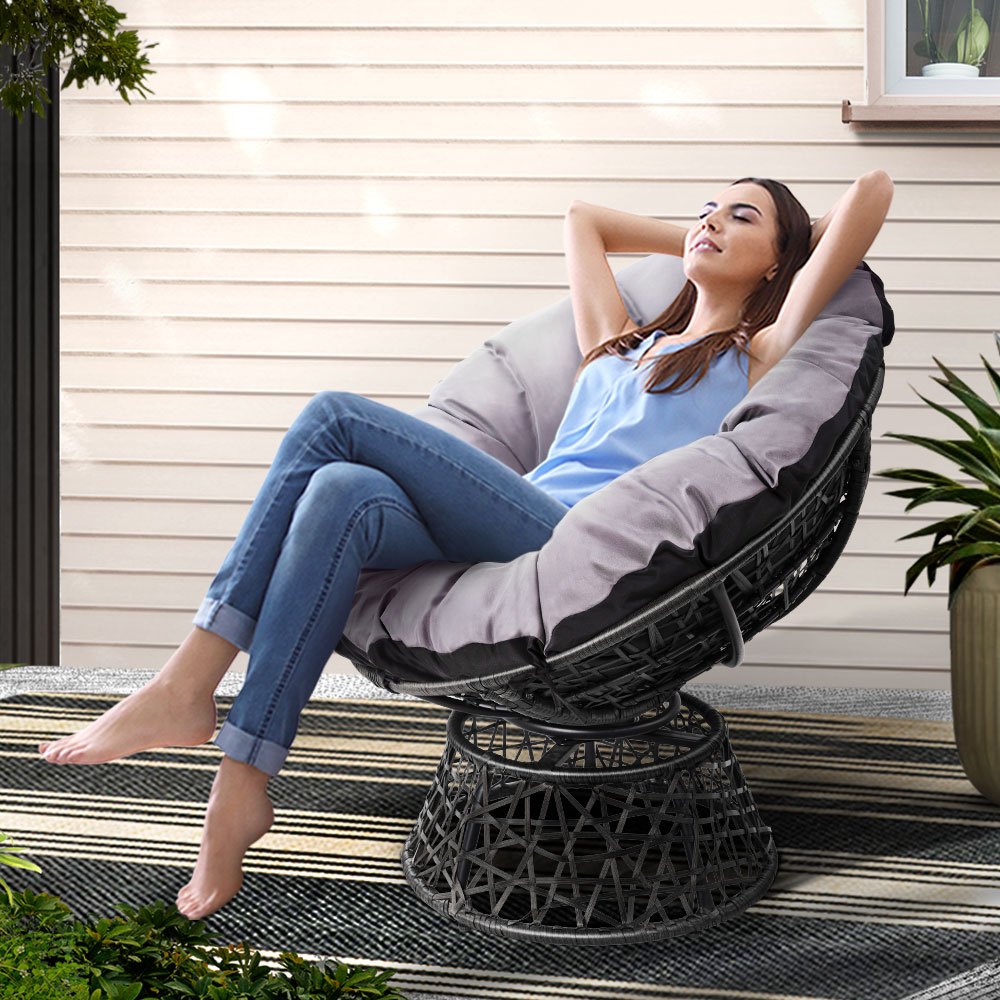 TEMU Gardeon Outdoor Chairs Outdoor Furniture Papasan Chair Wicker Patio Garden Black