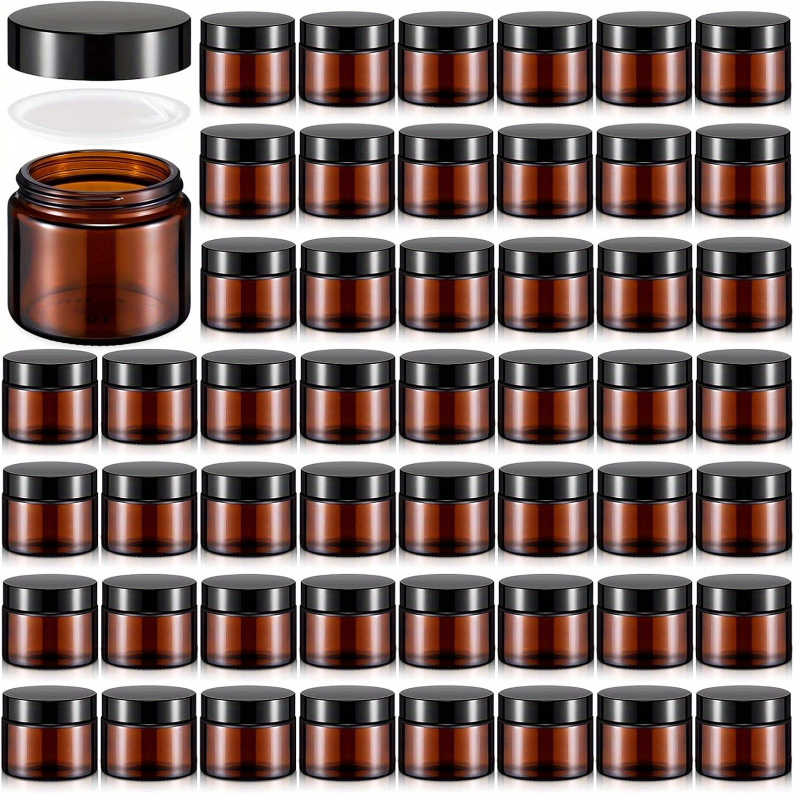 TEMU 10/20pcs 30ml Amber Glass Jars Empty Cosmetic Containers With Black Screw Lids, Bath Salts, Travel, Creams Cosmetics Containers, Christmas,