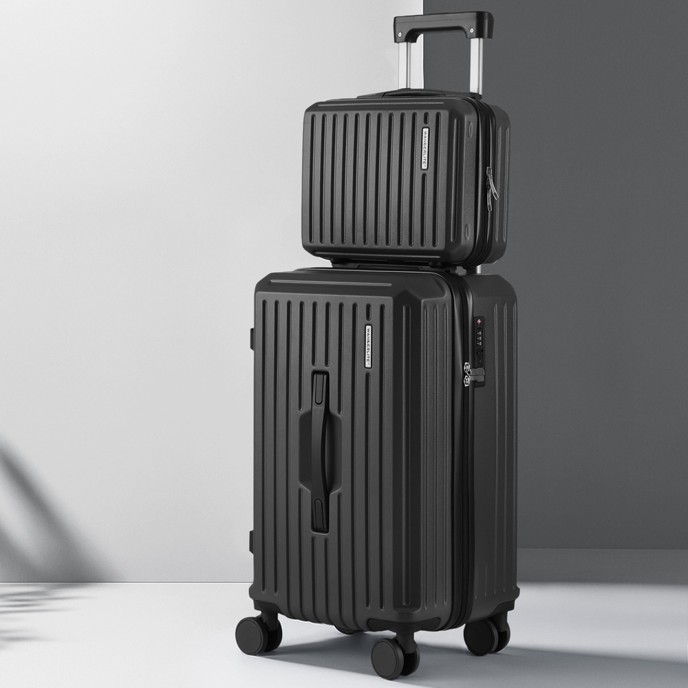 TEMU Wanderlite 2pcs Trunk Luggage Suitcase Travel Carry On 12" 20" Black