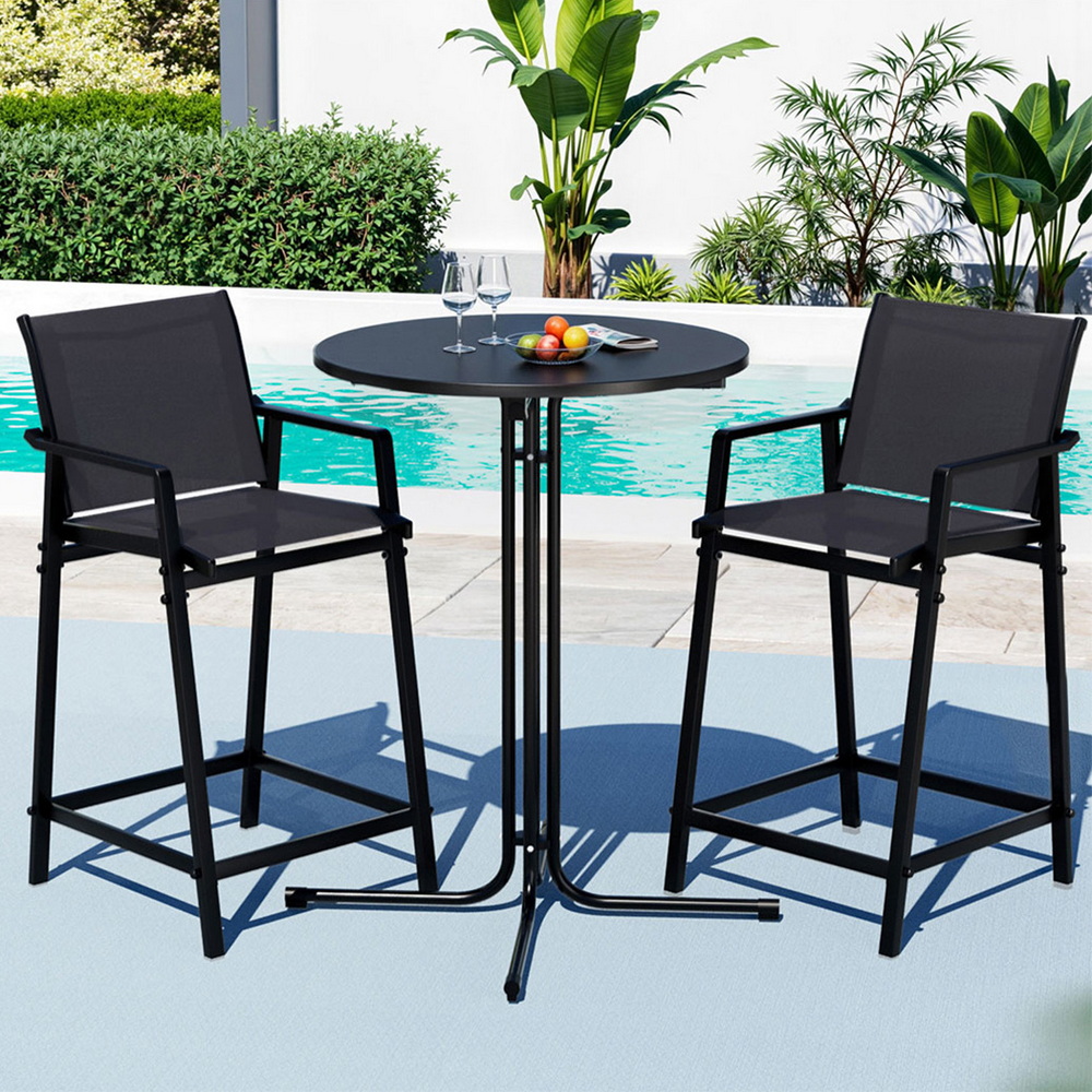 TEMU Gardeon 3pcs Outdoor Bar Set Stools Dining Chairs Table Patio Furniture Bistro Set Steel Black