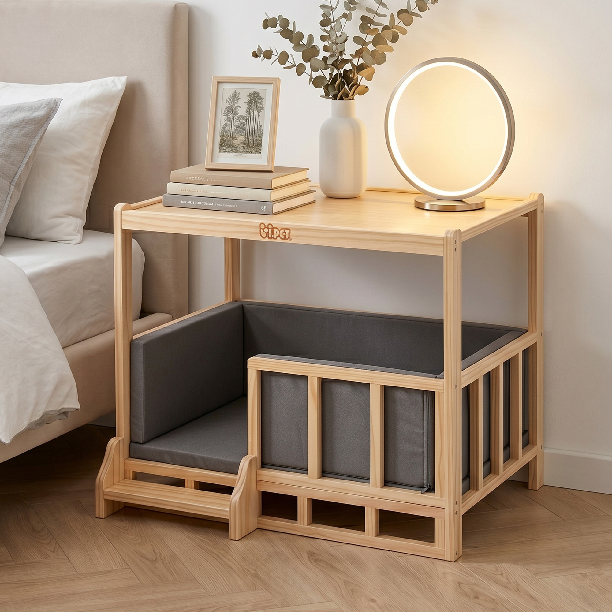 TEMU I.pet Dog Kennel Crate Furniture Grey Bedding Wooden House Indoor
