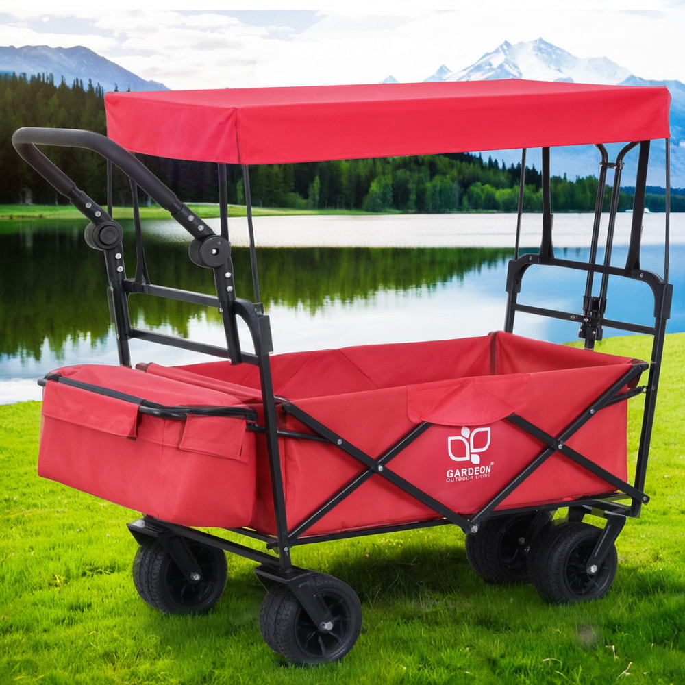 TEMU Gardeon Garden Cart With Removable Canopy Red