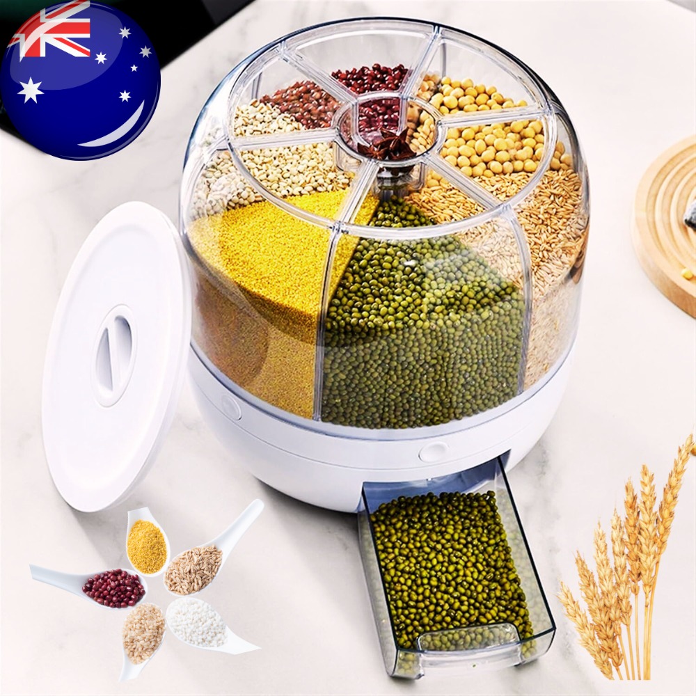TEMU 22lbs Grain Storage Dispenser, 360 Degree Rotating Rice And Bean Container With Output