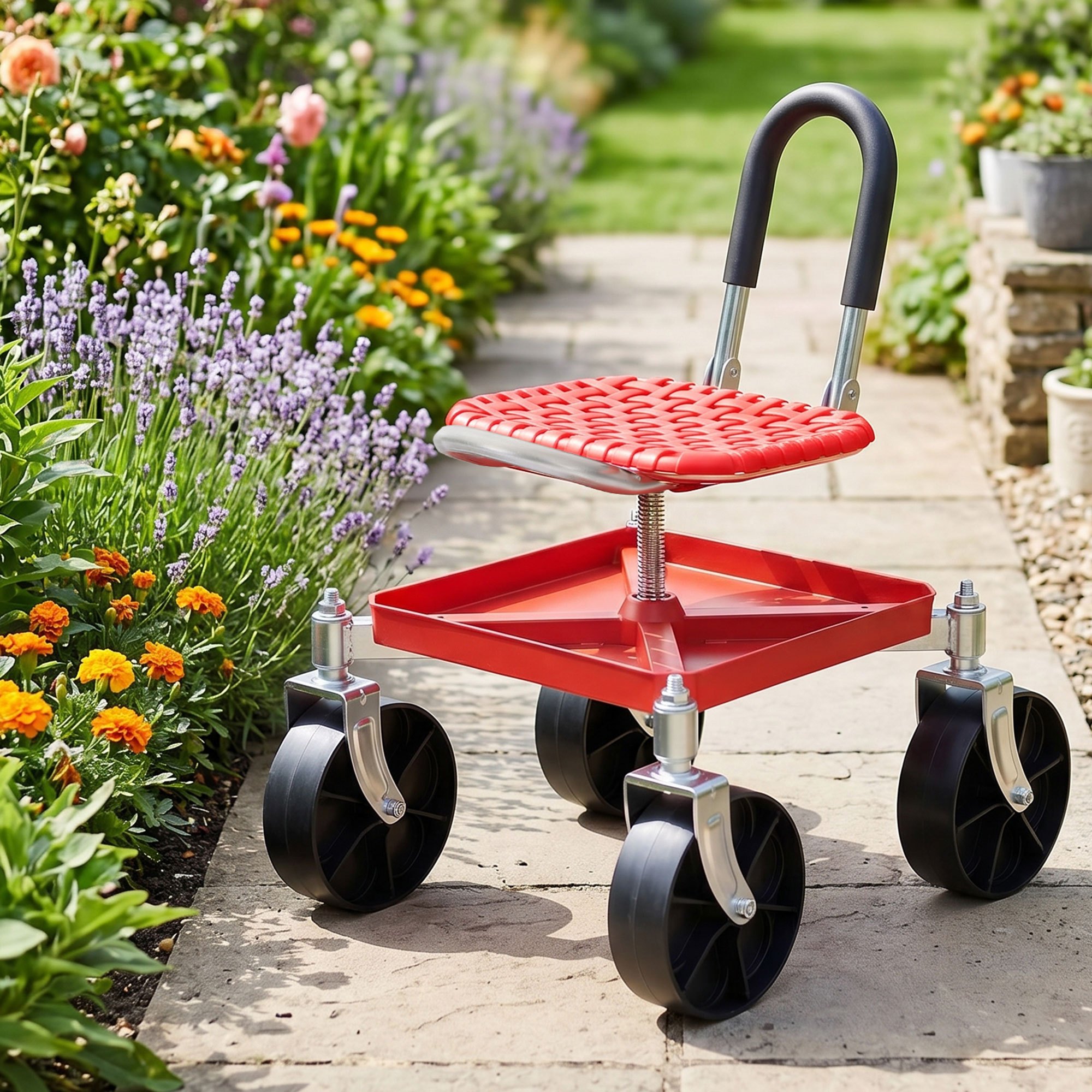 TEMU Gardeon Garden Cart Seat Rolling Stool 360 Swivel Height Adjustable Heavy Duty
