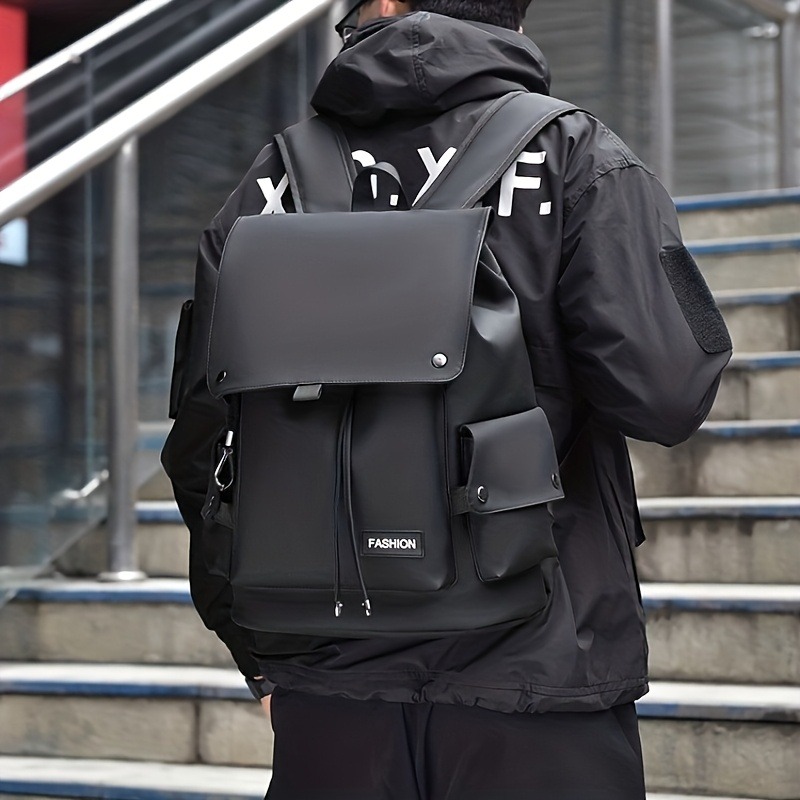 TEMU 【メンズ】ダブルショルダーバッグ、ファッショナブルでラルなワークバックパック - 大容量ブラックデザイン、調節可能なショルラップ付き。大学生の通学やアウトドアビティに最適。