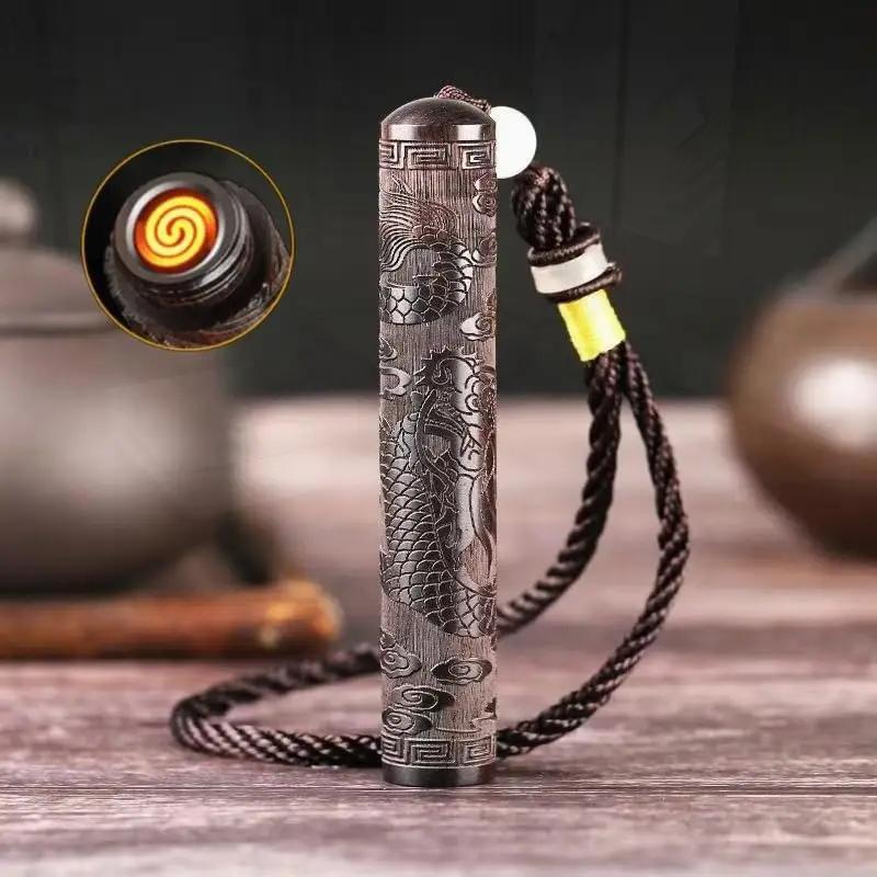 turbo lighter electronic rechargeable plasma lighter stylish   wood carving windproof reusable safety design  