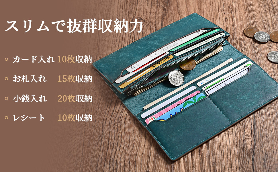 財布 メンズ 長財布 薄い 革 プエブロレザー 二つ折り サイフ ykkファスナー 小銭入れ コンパクト 18cm お札入れ 長さいふ 薄型 木目調レザー 紳士用 おしゃれ 人気 ギフト 商品詳細 2