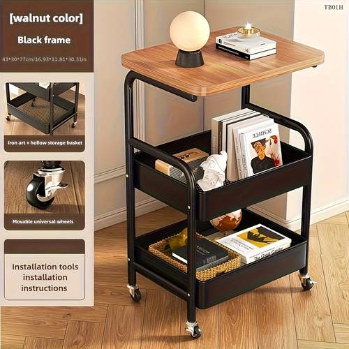 3 tier rolling storage cart with tool snack rack 2 color options durable carbon wheels for home office multi functional utility trolley