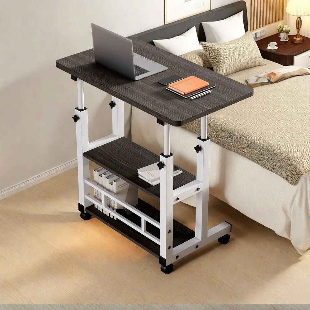 TEMU Adjustable Height Bedside Table With Casters - Work Desk, Computer Desk, Nursing Desk, Office Desk, Home Office Desk, Study Desk, Work Desk,