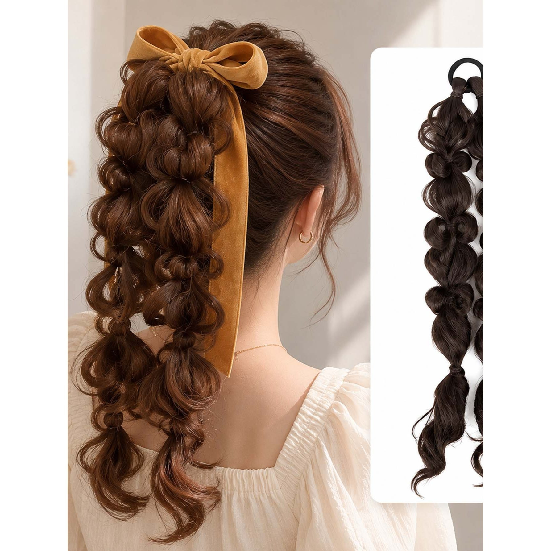 TEMU レディース バブルポニーテール ウィッグ ヘアピース 手作り風 合成毛 耐熱 ロングポニー 自然見え 日常 結婚式 パーティー用