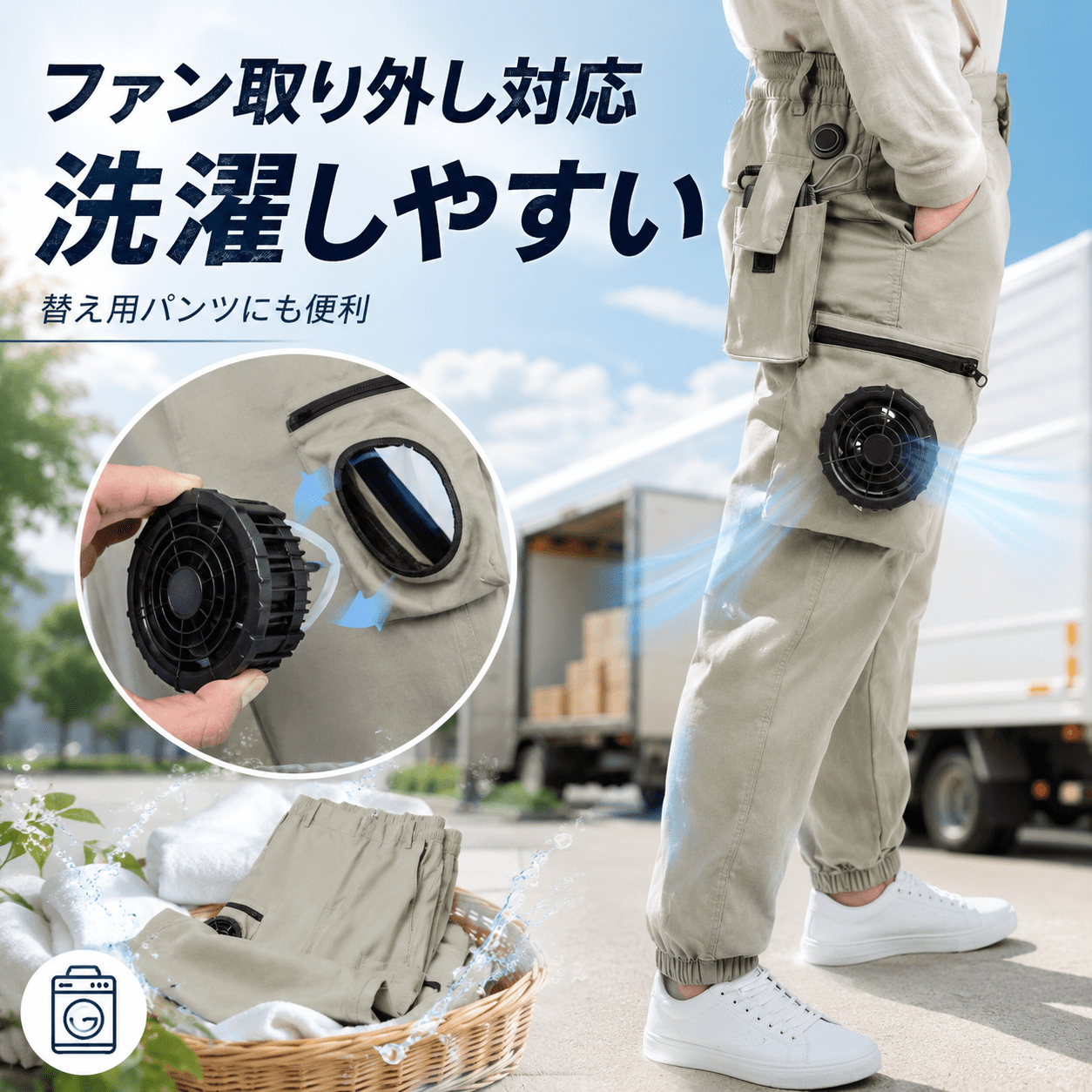 TEMU ファン付き作業パンツ 夏用送風ウェア クールパンツ 空調作業ズボン ファン取り外し対応 洗濯しやすい 替え用パンツ 暑さ対策 外回り 現場作業 通勤 旅行