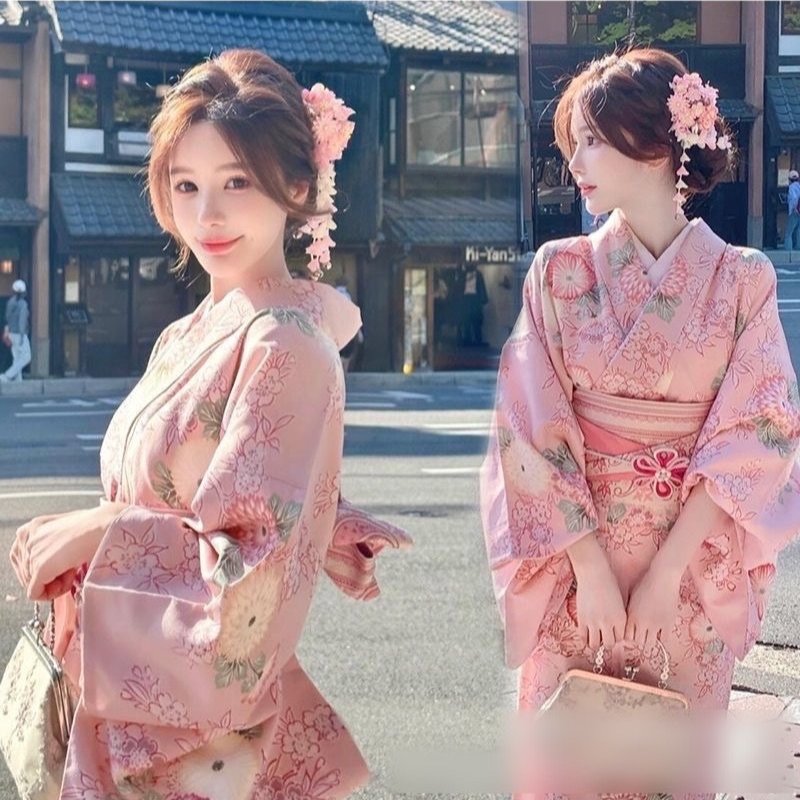 TEMU のレディース浴衣 花柄×和傘柄が華やか 大人かわいい和風スタイル 夏祭り・街歩き・撮影に