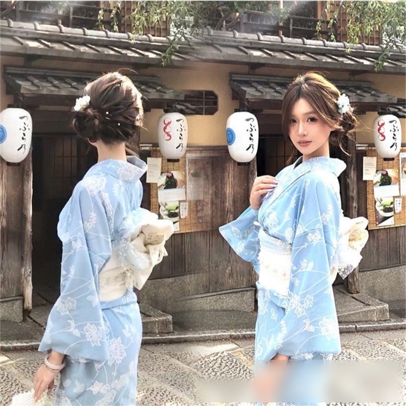 TEMU レディース 浴衣水色 花柄 夏祭り 旅行 撮影用 かわいい 和風コスチューム