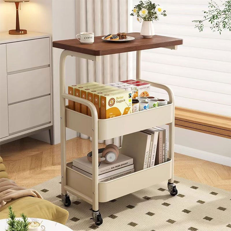 2층 이동식 수납차 주방·거실·사무실용 다기능 정리대｜메탈 프레임·조립 불필요·2색(검정/흰색)