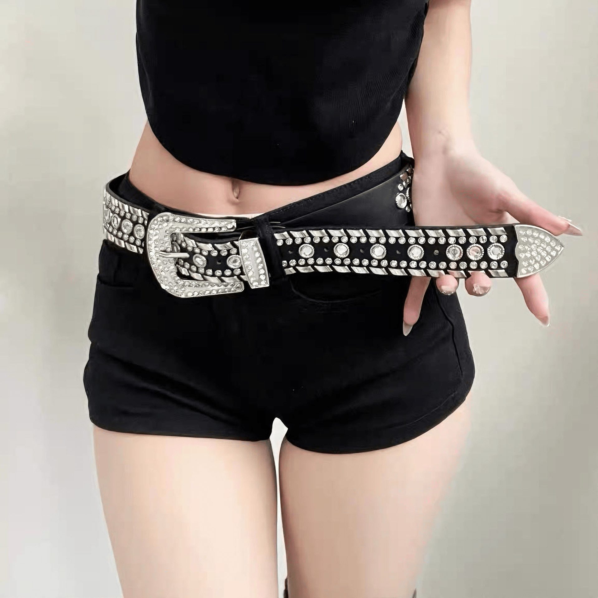 Women’s Western Rhinestone Belt – Fashion Leather Waist Belt with Sparkly Crystal Inlay, Adjustable Buckle for Jeans,…: retailer-supplied image