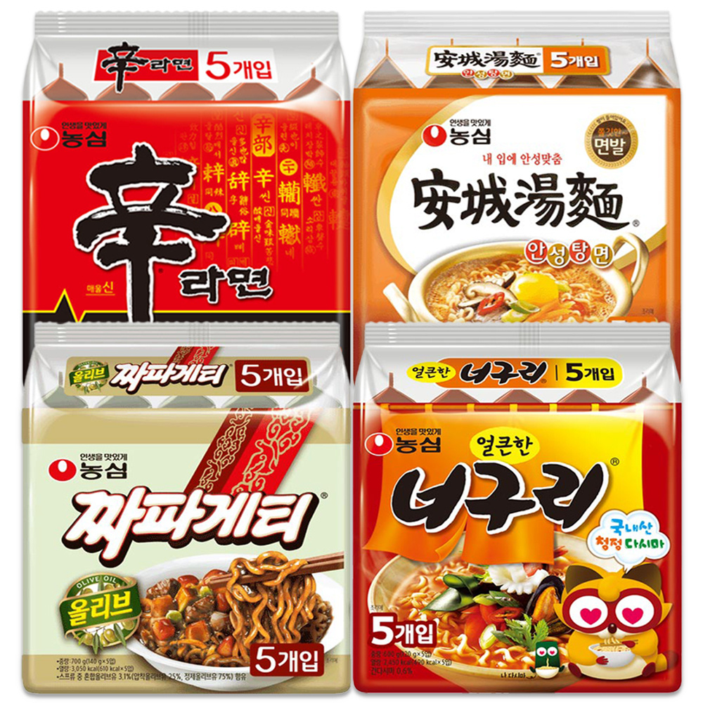 농심 봉지라면 4종 (신라면5개+안성탕면5개+짜파게티5개+너구리5개) 총20개