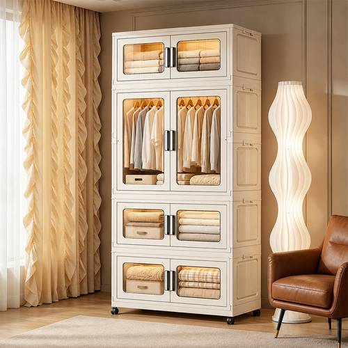 large capacity wardrobe type storage cabinet with floor installation shock absorbing and multi functional storage for living room and bedroom