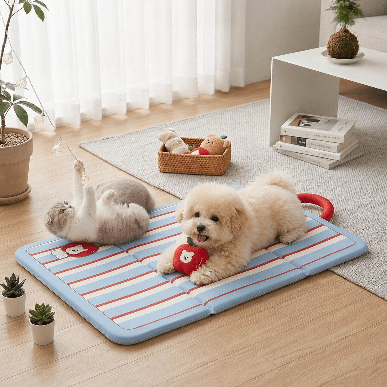 TEMU 강아지 고양이 여름 매트 접이식 펫쿨매트 양면 사용 가능 베개 세트 포함 세탁 쉬운 휴대용 반려동물 방석