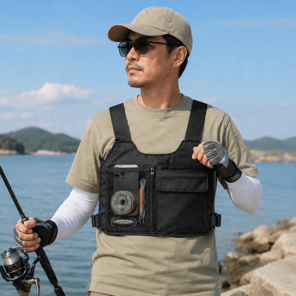TEMU 전술 조끼가방 기능성 베스트백 아웃도어 체스트백 캠핑 낚시 등산 여행용 멀티포켓 경량 수납가방