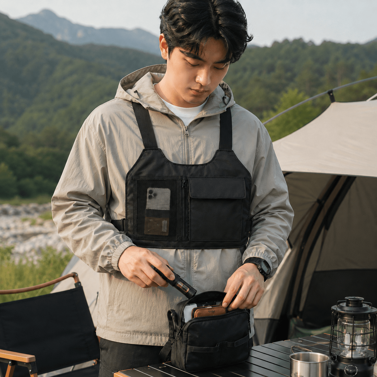 TEMU 전술 베스트백 아웃도어 조끼가방 러닝 등산 하이킹 사이클링 멀티포켓 경량 체스트백 밀착형 기능성 베스트백