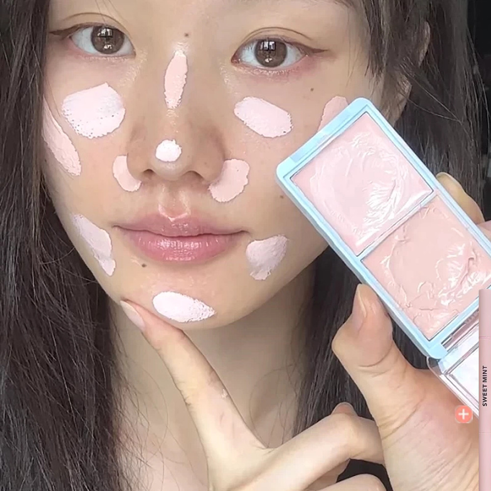 TEMU 얼굴 꺼진얼굴보정 핑크 듀얼 컬러 컨실러 리프팅 팔레트 하이라이터 얼굴 컨실러 다크서클 컨실러