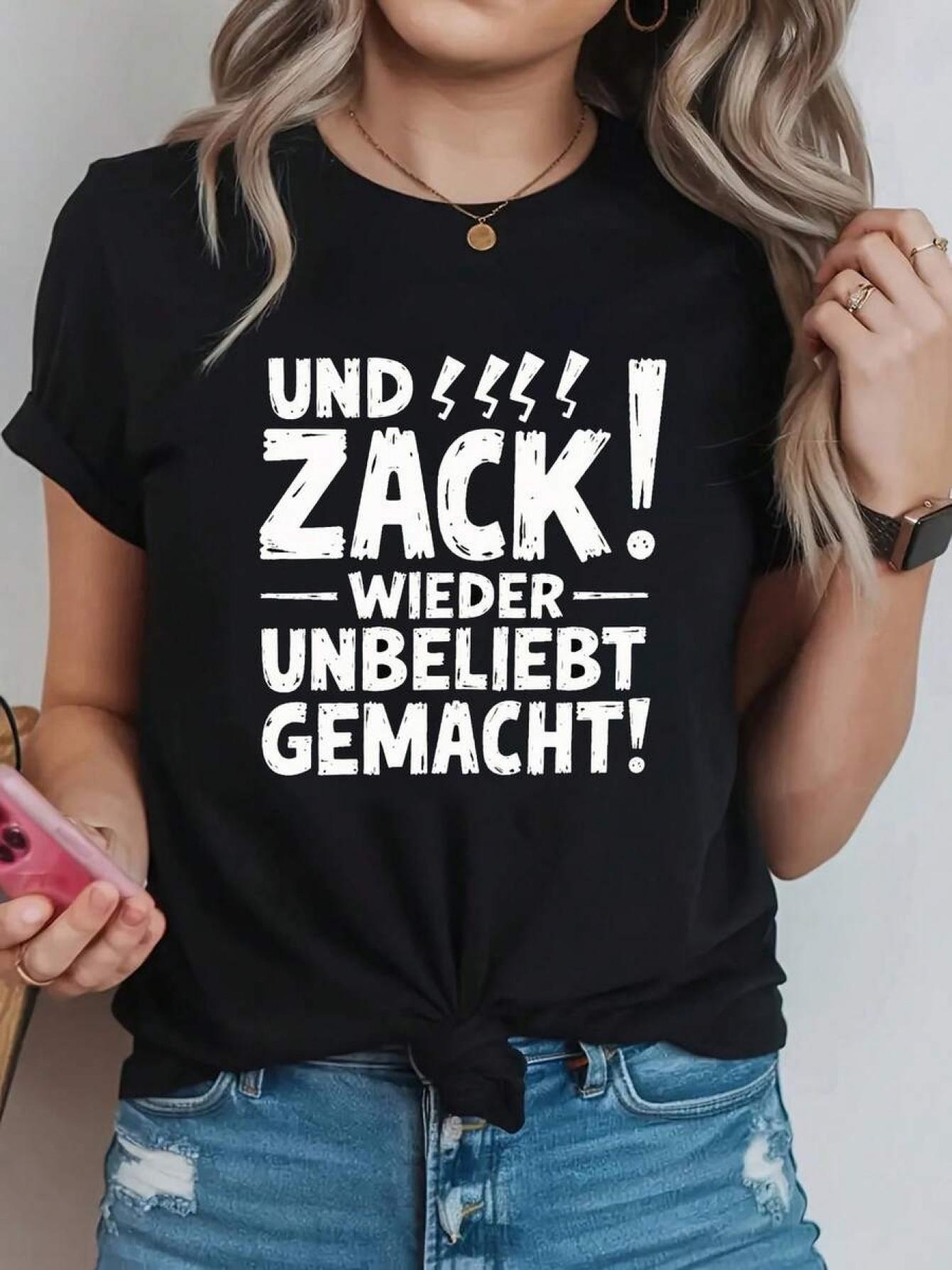 품목 사진 , und   wieder unbeliebt gemacht 레터 프린트 여성용 티셔츠, 여름 및 봄용 반소매 크루넥 캐주얼 탑, 여성 의류