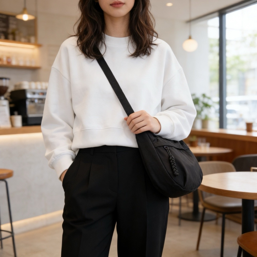 TEMU 여성용 나일론 크로와상 크로스 숄더백 스트링 디테일 지퍼 잠금 넉넉한 수납 데일리 캐주얼 가방