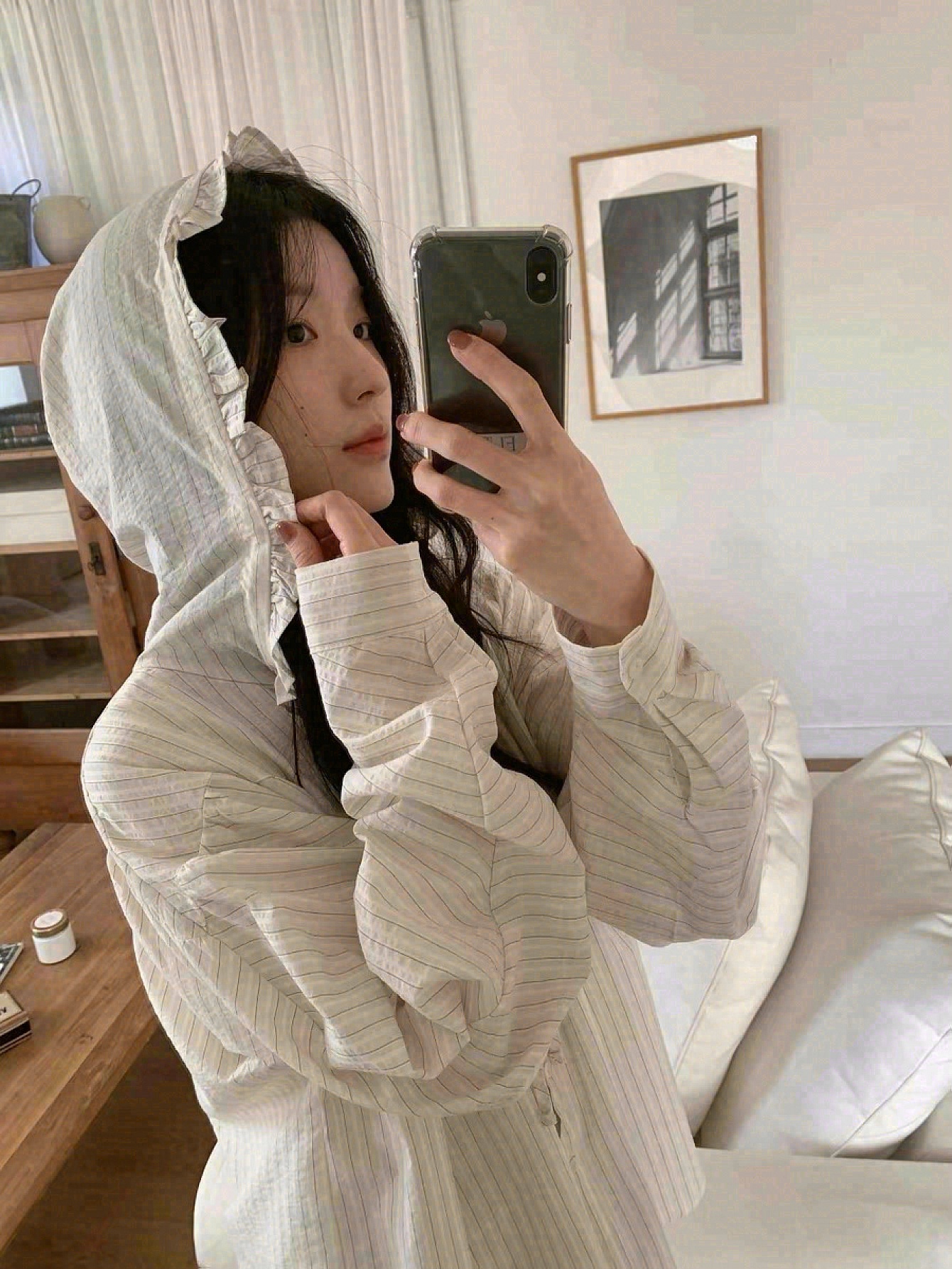 품목 사진 2026년 신상   후드 레이스 트림 셔츠 캐주얼 다용도 uv 보호 한국 스타일 여성