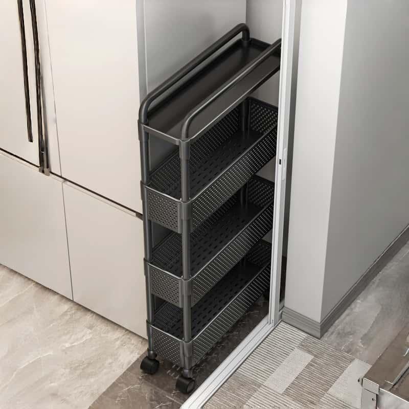 틈새 수납장 슬라이딩 틈새 수납장 틈새 선반 공간 활용 4단 강력 하중 이동식 정리 선반